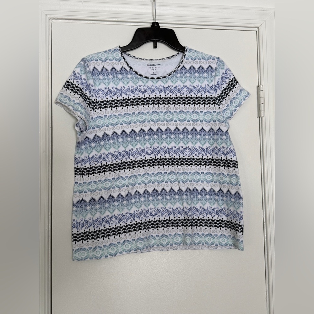 Croft & Barrow Women's Blue Patterned Short Sleeve Tee